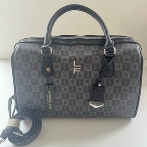 NWT London Fog Black & Gray Signature Calla Satchel Crossbody Doctor Bag